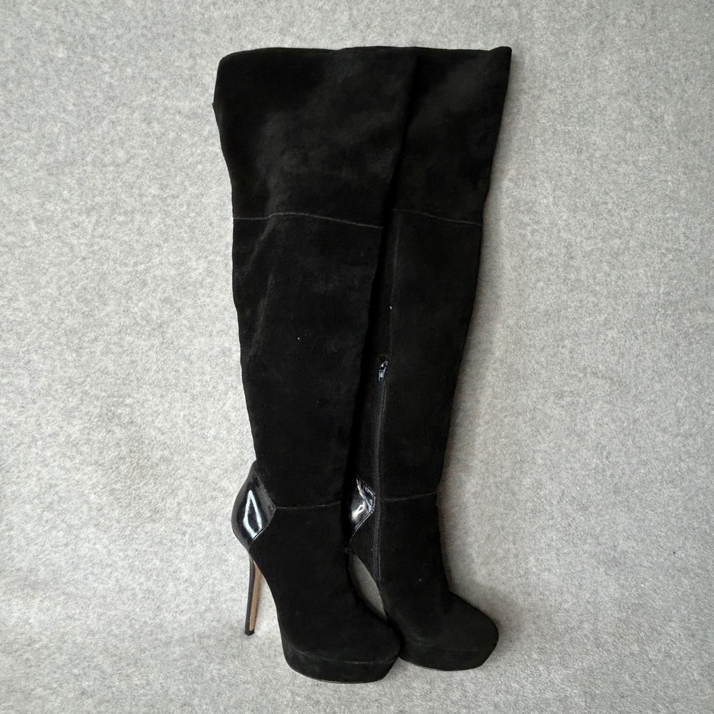 Steve Madden Black Suede Over‎ The Knee Platform Stiletto Boots Sz 8 Whimsigoth